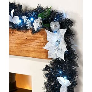 WeRChristmas Decorated Pre-Lit Multi-Function Garland with 40 Cool White LED Lights, Black/Silver, 9 feet WeRChristmas Decorated Pre-Lit Multi-Function Garland with 40 Cool White LED Lights, Black/Silver, 9 feet