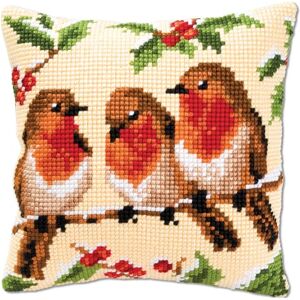 Vervaco Robins Cross Stitch Cushion, Multi-Colour, 40 x 40cm Vervaco Robins Cross Stitch Cushion, Multi-Colour, 40 x 40cm