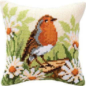 Vervaco Robin Cross Stitch Cushion, Multi-Colour Vervaco Robin Cross Stitch Cushion, Multi-Colour
