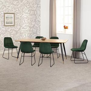 Seconique Hamilton Large Dining Set with Lukas Chairs in Medium Oak Effect/Black/Emerald Green Velvet Seconique Hamilton Large Dining Set with Lukas Chairs in Medium Oak Effect/Black/Emerald Green Velvet