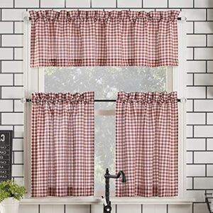 No. 918 Parkham Farmhouse Plaid Semi-Sheer Rod Pocket Kitchen Curtain Valance and Tiers Set, 54" x 24" 3-Piece, Red/White No. 918 Parkham Farmhouse Plaid Semi-Sheer Rod Pocket Kitchen Curtain Valance and Tiers Set, 54" x 24" 3-Piece, Red/White