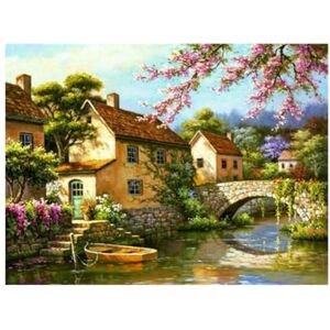 Pracht Creatives Hobby Diamond Painting Set, River Village Picture and Accessories, Craft Set for Painting with Rhinestones, for Children from 5 Years Pracht Creatives Hobby Diamond Painting Set, River Village Picture and Accessories, Craft Set for Painting with Rhinestones, for Children from 5 Years