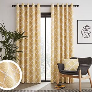Catherine Lansfield Geo Textured Diamond Eyelet 46X72 Inch Curtains Ochre,DS/54481/W/E4672/OC Catherine Lansfield Geo Textured Diamond Eyelet 46X72 Inch Curtains Ochre,DS/54481/W/E4672/OC