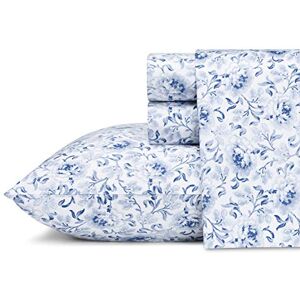 Laura Ashley Soft Sateen Cotton Bedding Set-Sleek, Smooth, & Breathable Home Decor, Lorelei Dark Blue, Queen Laura Ashley Soft Sateen Cotton Bedding Set-Sleek, Smooth, & Breathable Home Decor, Lorelei Dark Blue, Queen