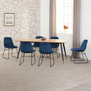 Seconique Hamilton Large Dining Set with Lukas Chairs in Medium Oak Effect/Black/Sapphire Blue Velvet Seconique Hamilton Large Dining Set with Lukas Chairs in Medium Oak Effect/Black/Sapphire Blue Velvet