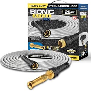 BIONIC STEEL PRO Garden Hose 304 Stainless Steel Metal 25 Foot Garden Hose – Heavy Duty Lightweight, Kink-Free, and Stronger Than Ever with Brass Fittings and On/Off Valve – 2023 Model BIONIC STEEL PRO Garden Hose 304 Stainless Steel Metal 25 Foot Garden Hose – Heavy Duty Lightweight, Kink-Free, and Stronger Than Ever with Brass Fittings and On/Off Valve – 2023 Model