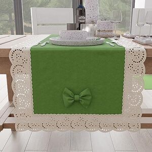 PETTI Artigiani Italiani Table Runner, Kitchen Table Runner, Elegant Solid Colour Table Runner with Lace Frill and Bows, Cotton Runner, 40 x 140 cm, 100% Made in Italy PETTI Artigiani Italiani Table Runner, Kitchen Table Runner, Elegant Solid Colour Table Runner with Lace Frill and Bows, Cotton Runner, 40 x 140 cm, 100% Made in Italy