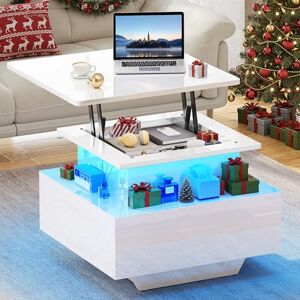 YITAHOME Coffee Table with Lift Top,60x60x45cm, High Glossy Lift up Coffee Table with LED Light String and 2 Drawers, Modern Wooden Square Tea Table for Living Room YITAHOME Coffee Table with Lift Top,60x60x45cm, High Glossy Lift up Coffee Table with LED Light String and 2 Drawers, Modern Wooden Square Tea Table for Living Room