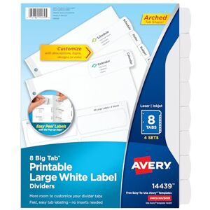 Avery Big Tab Printable Large White Label Dividers with Easy Peel, 8 Tabs, 4 Sets (14439) Avery Big Tab Printable Large White Label Dividers with Easy Peel, 8 Tabs, 4 Sets (14439)