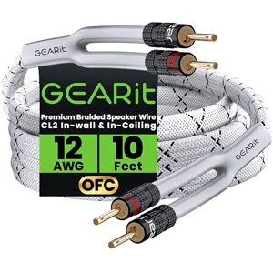 GEARit 12AWG Gauge (2 x 4mm²) Premium Heavy Duty Braided Speaker Wire (3 Meters / 10 Feet/White) with Dual Gold Plated Banana Plug Tips Oxygen-free Copper (OFC) Construction GEARit 12AWG Gauge (2 x 4mm²) Premium Heavy Duty Braided Speaker Wire (3 Meters / 10 Feet/White) with Dual Gold Plated Banana Plug Tips Oxygen-free Copper (OFC) Construction