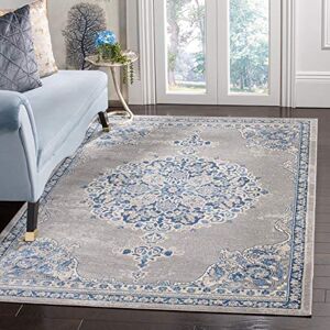 Safavieh Traditional Rug for Living Room, Dining Room, Bedroom Brentwood Collection, Short Pile, in Light Grey and Blue, 122 X 183 cm Safavieh Traditional Rug for Living Room, Dining Room, Bedroom Brentwood Collection, Short Pile, in Light Grey and Blue, 122 X 183 cm