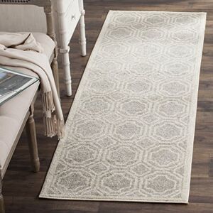 Safavieh Geometric Rug for Indoor & Outdoor Amherst Collection, Short Pile, in Light Grey and Ivory color, 69 X 213 cm Safavieh Geometric Rug for Indoor & Outdoor Amherst Collection, Short Pile, in Light Grey and Ivory color, 69 X 213 cm