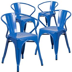 Flash Furniture Roy Commercial Grade 4 Pack Blue Metal Indoor-Outdoor Chair with Arms Flash Furniture Roy Commercial Grade 4 Pack Blue Metal Indoor-Outdoor Chair with Arms