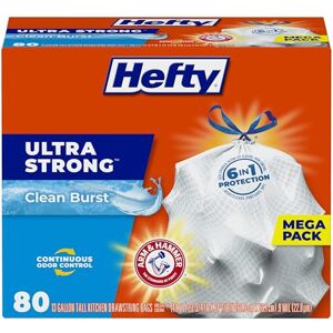 Hefty Ultra Strong Trash Bags (Clean Burst, Tall Kitchen Drawstring, 13 Gallon, 80 Count) Hefty Ultra Strong Trash Bags (Clean Burst, Tall Kitchen Drawstring, 13 Gallon, 80 Count)