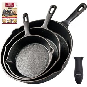 OVERMONT Pre-Seasoned Cast Iron Skillet Set–(9.6Inch-24.5cm) (7.7Inch-19.5cm) (6Inch-15.24cm) Frying Pans Oven Pot Safe Cookware for Indoor, Barbecue, Campfire Cooking Outdoor Use OVERMONT Pre-Seasoned Cast Iron Skillet Set–(9.6Inch-24.5cm) (7.7Inch-19.5cm) (6Inch-15.24cm) Frying Pans Oven Pot Safe Cookware for Indoor, Barbecue, Campfire Cooking Outdoor Use
