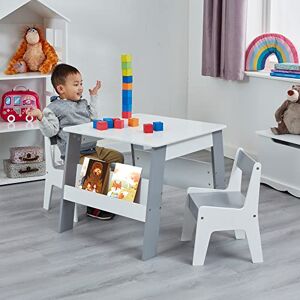 Liberty House Toys Kids Table and Chair Set with Storage, White and Grey Bookshelf, 2-in-1 Play Set, Wooden, TF6266,H510 x W600 x D600mm Liberty House Toys Kids Table and Chair Set with Storage, White and Grey Bookshelf, 2-in-1 Play Set, Wooden, TF6266,H510 x W600 x D600mm