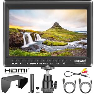NEEWER F100 7inch Camera Field Monitor HD Video Assist IPS 1280x800 HDMI Input 1080p with Sunshade and Ball Head for DSLR Cameras, Handheld Stabilizer, Film Video Making Rig (Battery Not Included) NEEWER F100 7inch Camera Field Monitor HD Video Assist IPS 1280x800 HDMI Input 1080p with Sunshade and Ball Head for DSLR Cameras, Handheld Stabilizer, Film Video Making Rig (Battery Not Included)