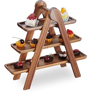 Relaxdays Etagere, 3 Tier, Acacia Wood, Foldable Frame, Snack Display, HWD: 38 x 41 x 15 cm, Rustic Serving Stand, Brown Relaxdays Etagere, 3 Tier, Acacia Wood, Foldable Frame, Snack Display, HWD: 38 x 41 x 15 cm, Rustic Serving Stand, Brown