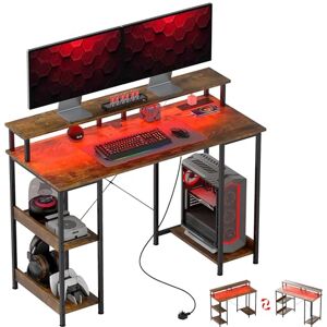 HOMCOM Computer Desk with Power Outlets and LED Lights, 120 x 50cm Reversible Home Office Desk with Monitor Stand and 2-Tier Storage Shelves, PC Table with Cable Management, Rustic Brown HOMCOM Computer Desk with Power Outlets and LED Lights, 120 x 50cm Reversible Home Office Desk with Monitor Stand and 2-Tier Storage Shelves, PC Table with Cable Management, Rustic Brown