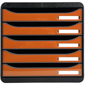 Exacompta Ref 3097288D BIG-BOX PLUS Desktop Drawer Set 5 x 43mm Drawers, Suitable for A4+ Documents, 347 x 278 x 271mm, 100% Recycled Plastic Black/Glossy Tangerine Exacompta Ref 3097288D BIG-BOX PLUS Desktop Drawer Set 5 x 43mm Drawers, Suitable for A4+ Documents, 347 x 278 x 271mm, 100% Recycled Plastic Black/Glossy Tangerine