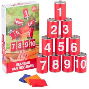 Relaxdays Can Alley, for Kids, Garden Toss Game, 10 Tins & 3 Bean Bags, for Birthday Parties, Throwing, Active, Red, Iron, 9.5 x 8 x 12 cm Relaxdays Can Alley, for Kids, Garden Toss Game, 10 Tins & 3 Bean Bags, for Birthday Parties, Throwing, Active, Red, Iron, 9.5 x 8 x 12 cm