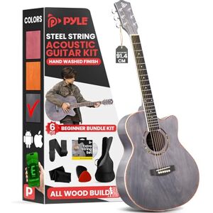 Pyle Cutaway Acoustic Guitar Kit 3/4 Size 36"/91cm for Beginners, Kids, Adults 2 Month Free Courses, 6 Strings, Gig Bag, Tuner, Picks, Strap Grey Pyle Cutaway Acoustic Guitar Kit 3/4 Size 36"/91cm for Beginners, Kids, Adults 2 Month Free Courses, 6 Strings, Gig Bag, Tuner, Picks, Strap Grey