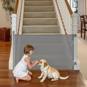 VEVOR Retractable Baby Gate, Extends to 1450 mm Wide, 980 mm Tall, with Security Lock, Easy to Use, Walk Through Without Tripping, Mesh Dog Gate for Stairs, Hallways, Indoor/Outdoor, Gray VEVOR Retractable Baby Gate, Extends to 1450 mm Wide, 980 mm Tall, with Security Lock, Easy to Use, Walk Through Without Tripping, Mesh Dog Gate for Stairs, Hallways, Indoor/Outdoor, Gray