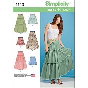 Simplicity Sewing Pattern 1110: Misses' Tiered Skirt with Length Variations, Size: A (XXS-XS-S-M-L-XL-XXL), Paper, White Simplicity Sewing Pattern 1110: Misses' Tiered Skirt with Length Variations, Size: A (XXS-XS-S-M-L-XL-XXL), Paper, White