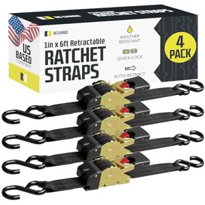 DC Cargo Mall DC Cargo Auto Retracting Ratchet Straps (4 Pack 1 inch x 6') Heavy Duty Tie Down Retractable Ratchet Straps Easy Self Contained Black Ratchet Strap Tie Downs for Trailers, Vehicles, Boat DC Cargo Mall DC Cargo Auto Retracting Ratchet Straps (4 Pack 1 inch x 6') Heavy Duty Tie Down Retractable Ratchet Straps Easy Self Contained Black Ratchet Strap Tie Downs for Trailers, Vehicles, Boat