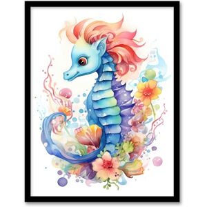 Artery8 Cute Seahorse Watercolour Artwork Fun Kids Bedroom Nursery Artwork Framed Wall Art Print 18X24 Inch Artery8 Cute Seahorse Watercolour Artwork Fun Kids Bedroom Nursery Artwork Framed Wall Art Print 18X24 Inch
