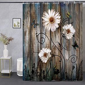 Miffrank Rustic Shower Curtain Set Grey Floral Fabric Bath Curtain 12 Hooks Butterfly Daisy American Country Farm Style 72×72 Inches Miffrank Rustic Shower Curtain Set Grey Floral Fabric Bath Curtain 12 Hooks Butterfly Daisy American Country Farm Style 72×72 Inches
