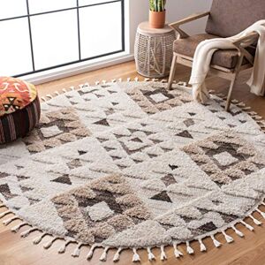 Safavieh Shag Rug for Living Room, Dining Room, Bedroom, Moroccan Tassel Shag Collection, Short Pile, in Ivory and Brown, Safavieh Shag Rug for Living Room, Dining Room, Bedroom, Moroccan Tassel Shag Collection, Short Pile, in Ivory and Brown,