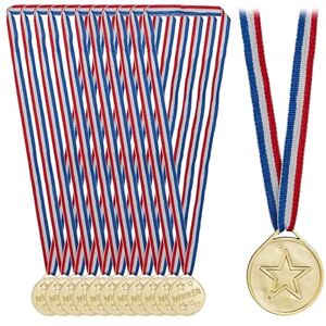 Relaxdays Gold Medals for Children, Set of 12, 7 cm Diameter, Plastic, Ribbon, Kids Birthday, Prize, Award, Sports, 3.5 cm Relaxdays Gold Medals for Children, Set of 12, 7 cm Diameter, Plastic, Ribbon, Kids Birthday, Prize, Award, Sports, 3.5 cm