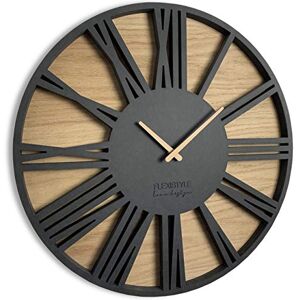FLEXISTYLE Modern wood wall clock Roman LOFT 50cm diameter oak black silent movement living room bedroom FLEXISTYLE Modern wood wall clock Roman LOFT 50cm diameter oak black silent movement living room bedroom