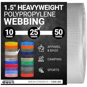 Strapworks Heavyweight Polypropylene Webbing Heavy Duty Poly Strapping for Outdoor DIY Gear Repair, 1.5 Inch x 25 Yards, White Strapworks Heavyweight Polypropylene Webbing Heavy Duty Poly Strapping for Outdoor DIY Gear Repair, 1.5 Inch x 25 Yards, White