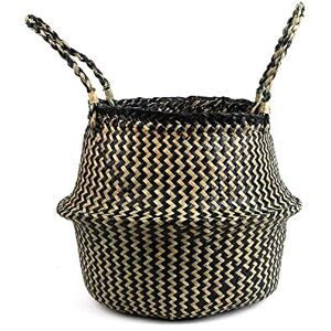 BlueMake Woven Seagrass Belly Basket for Storage, Plants, Laundry, Picnic and Groceries (Medium, Black Strips) BlueMake Woven Seagrass Belly Basket for Storage, Plants, Laundry, Picnic and Groceries (Medium, Black Strips)
