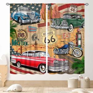 TKUYO Route 66 Road Curtains for Boys Man Room, Rustic Vintage Classic Car Motorcycle Biker Country Western Retro Man Cave Window Drapes Treatments for Living Room Bedroom Garage Home 2 Panels, 42"x63" Inch TKUYO Route 66 Road Curtains for Boys Man Room, Rustic Vintage Classic Car Motorcycle Biker Country Western Retro Man Cave Window Drapes Treatments for Living Room Bedroom Garage Home 2 Panels, 42"x63" Inch