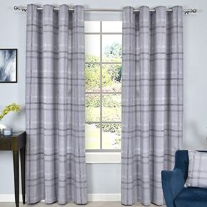 Sleepdown Printed Check Thermal Insulated Eyelet Curtains for Bedroom and Living Room 66 x 72 Grey 2 Panels Sleepdown Printed Check Thermal Insulated Eyelet Curtains for Bedroom and Living Room 66 x 72 Grey 2 Panels