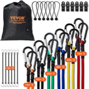 VEVOR 30 Piece Bungee Cords Assortment, 8 mm Heavy Duty Bungee Straps with A3 Steel Carabiners, Includes 10", 18", 24", 36", 48", 60", 72", Portable Storage Bag, 6 Clips & Canopy Ties VEVOR 30 Piece Bungee Cords Assortment, 8 mm Heavy Duty Bungee Straps with A3 Steel Carabiners, Includes 10", 18", 24", 36", 48", 60", 72", Portable Storage Bag, 6 Clips & Canopy Ties