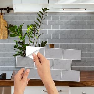 WALPLUS Grey Marble Peel and Stick Kitchen Tile Stickers 15x30cm – Self-Adhesive, Removable Wall Décor for Kitchen & Bathroom, 12 Sheets WALPLUS Grey Marble Peel and Stick Kitchen Tile Stickers 15x30cm – Self-Adhesive, Removable Wall Décor for Kitchen & Bathroom, 12 Sheets