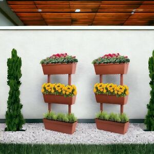 Dmora Set of 3 Durbuy Planters, Composition for Home Garden, Set of Flowers for Indoor or Outdoor Use, 100% Made in Italy, 49 x 16 x 100 cm, Brown, Polypropylene (PP) Dmora Set of 3 Durbuy Planters, Composition for Home Garden, Set of Flowers for Indoor or Outdoor Use, 100% Made in Italy, 49 x 16 x 100 cm, Brown, Polypropylene (PP)