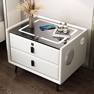 ZURBAQD Smart Led Bedside Table with Fingerprint Reader and Wireless Charging Station, Speaker Side Table, Home Nightstand for Bedroom/Bianco/45 * 40 * 46Cm Warm as ever ZURBAQD Smart Led Bedside Table with Fingerprint Reader and Wireless Charging Station, Speaker Side Table, Home Nightstand for Bedroom/Bianco/45 * 40 * 46Cm Warm as ever
