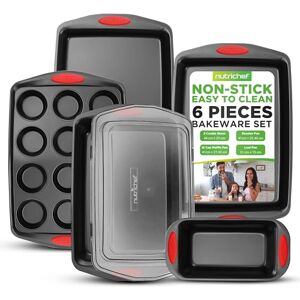 Nutrichef Nonstick Bakeware Set with Red Silicone Handles, 6-Piece Carbon Steel Cookie Sheet Tray, PFOA PFOS PTFE Free Non Toxic Kitchenware for Baking Cakes Cookies Bread and Apartment Essentials Nutrichef Nonstick Bakeware Set with Red Silicone Handles, 6-Piece Carbon Steel Cookie Sheet Tray, PFOA PFOS PTFE Free Non Toxic Kitchenware for Baking Cakes Cookies Bread and Apartment Essentials