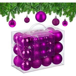 Relaxdays Christmas Baubles, Set of 50, Tree Ornaments, Holiday Decorations, Plastic, Glittery, Matte & Shiny, Violet, 3 Sizes Relaxdays Christmas Baubles, Set of 50, Tree Ornaments, Holiday Decorations, Plastic, Glittery, Matte & Shiny, Violet, 3 Sizes