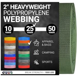 Strapworks Heavyweight Polypropylene Webbing Heavy Duty Poly Strapping for Outdoor DIY Gear Repair, 2 Inch x 25 Yards Olive Drab Strapworks Heavyweight Polypropylene Webbing Heavy Duty Poly Strapping for Outdoor DIY Gear Repair, 2 Inch x 25 Yards Olive Drab