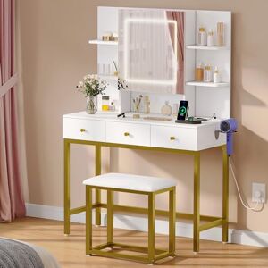 YITAHOME Dressing Table with Large Mirror & Power Hub, Makeup Desk for Bedroom, Apartment, or Dressing Area, Sturdy Built Vanity Table with Hidden Storage & 3 Drawers, White, 90x40x137cm YITAHOME Dressing Table with Large Mirror & Power Hub, Makeup Desk for Bedroom, Apartment, or Dressing Area, Sturdy Built Vanity Table with Hidden Storage & 3 Drawers, White, 90x40x137cm