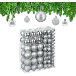 Relaxdays Christmas Baubles, Set of 50, Tree Ornaments, Holiday Decorations, Plastic, Glittery, Matte & Shiny, Silver, 3 Sizes Relaxdays Christmas Baubles, Set of 50, Tree Ornaments, Holiday Decorations, Plastic, Glittery, Matte & Shiny, Silver, 3 Sizes