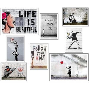 DKORARTE Set of 8 Decorative Wall Sheets for Pictures Living Room Decoration Modern, Bedrooms, Rooms, Without Frame, Banksy (2 x A3 (41 x 29.7 cm); 6 x A4 (29.7 x 21 cm)) DKORARTE Set of 8 Decorative Wall Sheets for Pictures Living Room Decoration Modern, Bedrooms, Rooms, Without Frame, Banksy (2 x A3 (41 x 29.7 cm); 6 x A4 (29.7 x 21 cm))