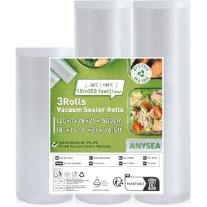 Anysea Vacuum Sealer Bags Vacuum Film 3 Rolls: 20 x 1/28 x 2/x 500 cm Vacuum Bags Food Sealing Film for Vacuum Sealers, Foil Rolls BPA Free, Professional Vacuum Bag for Household Anysea Vacuum Sealer Bags Vacuum Film 3 Rolls: 20 x 1/28 x 2/x 500 cm Vacuum Bags Food Sealing Film for Vacuum Sealers, Foil Rolls BPA Free, Professional Vacuum Bag for Household