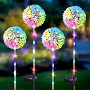 CUQOO Solar Garden Lights – 4 Pack Colour-Changing Dandelion LED Stake Lights with 2 Modes, Waterproof Outdoor Decoration for Pathways, Patios, Christmas & Festivals CUQOO Solar Garden Lights – 4 Pack Colour-Changing Dandelion LED Stake Lights with 2 Modes, Waterproof Outdoor Decoration for Pathways, Patios, Christmas & Festivals